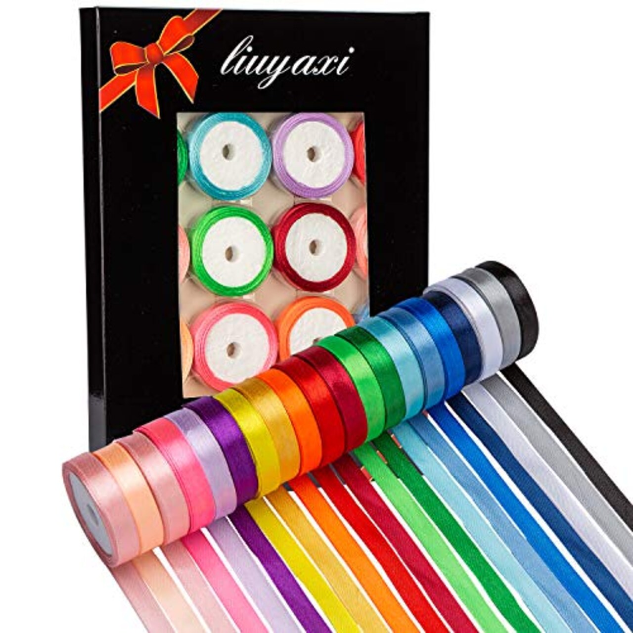 LIUYAXI 20 Colors 100 Yard Satin Ribbon Fabric Ribbon Silk Ribbon Embellish Ribbon Rolls, 2/5" Wide 5 Yard/Roll, Ribbons Perfect for Crafts, Hair Bows, Gift Wrapping, Wedding Party Decoration and More